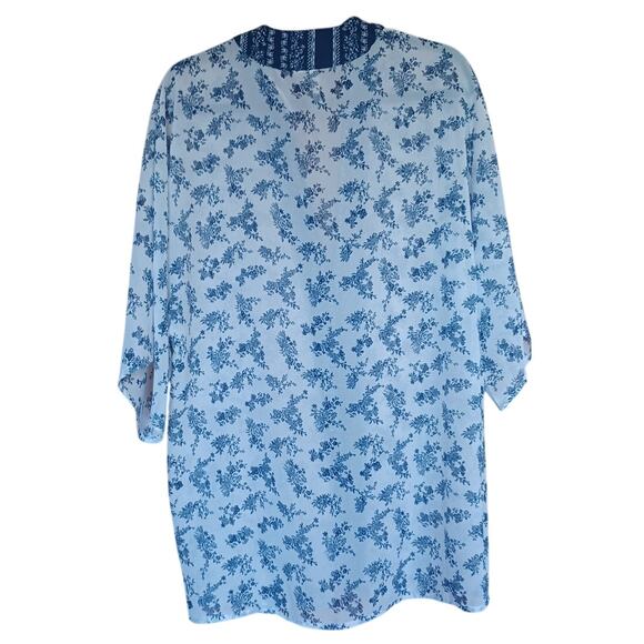 Japna Blue and White Floral Kimono Swim Cover Up Women's XS Sheer Topper Jacket - Picture 2 of 5